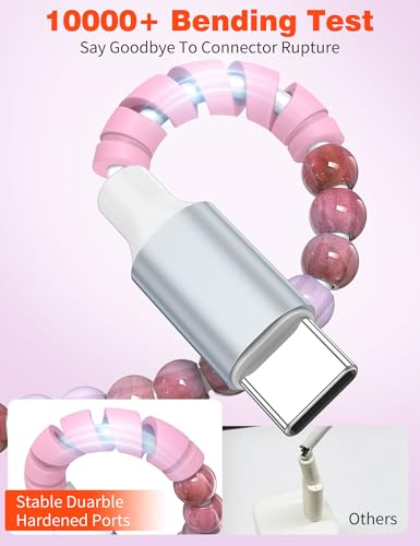 Image of USB C to USB C Cable 3FT,60W Beaded Phone Fast Charging Cord&Car Charger for iPhone 17 16 15 Pro Max /iPad Air 10th A16 for Samsung S26 S25 S24 Ultra A17 Android Phone Charger Cute Girl Women,PurpleRed