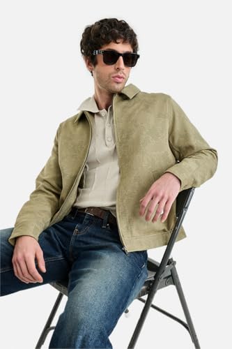 Image of SNITCH Men Casual Jacket | Regular Fit Textured Pattern With Lapel Collar & Full Sleeve | Polyester Blend Zip Closure For Everyday Street Style & Layering