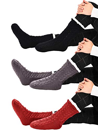 Satinior 3 Pairs Women's Winter Slipper Socks Soft Warm Cozy Fuzzy Fleece-Lined Slipper Socks #TOP6