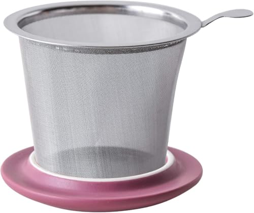 Image of Yundu 12 OZ Matte Purple Ceramics Teacup with Infuser and Lid, Mug with Lid for Steeping - Stainless Steel Infuser for Loose Leaf Tea, Home Office Gift for Tea Lovers