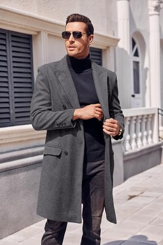 PASLTER Mens Trench Coat Mid Long Double Breasted Slim Fit Peacoat Notched Lapel Winter Business Overcoat2