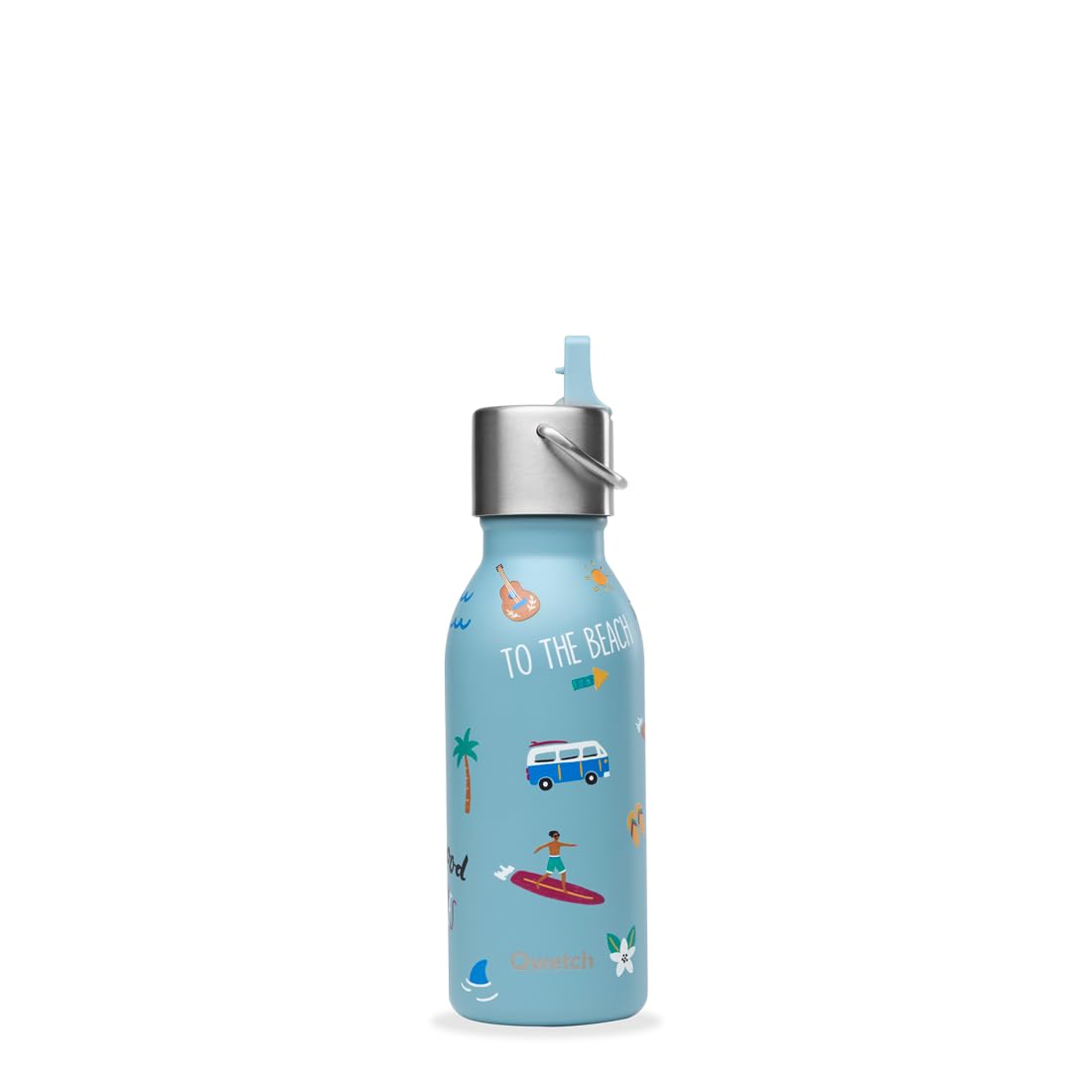 QWETCH - Edelstahl Trinkflasche Kinder 350ml - Kids Honolulu Blau Pipette Deckel - Isolierflasche - Hält Getränke 24h kalt & 12h warm - Auslaufsicher & BPA-frei - Perfekt für Schule, Sport & unterwegs