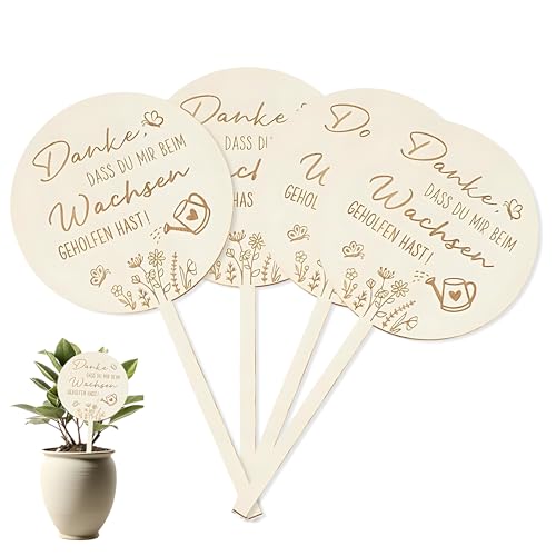 4 Stücke Holz Blumenstecker, Danke Dass Du Mir Beim Wachsen Geholfen Hast, Holzkarte Holzstecker Blumentopf Holzschild für Kita Kindergarten Abschiedsgeschenk Erzieherin Erzieher (Schmetterlinge)