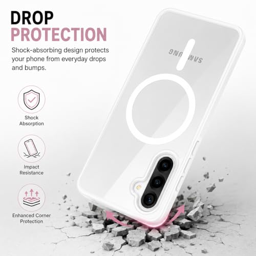Image of DIZORO Compatible Samsung Galaxy A37 5g Case,Compatible with MagSafe, Non Yellow Military-Grade Drop Protection & Hard PC Back Cover Slim Transparent Anti-Scratch Shockproof Phone Case - White