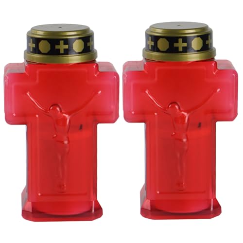 Lámpara de vela religiosa LED sin llama cruz roja TOPBATHY de plástico para decorar 2 piezas