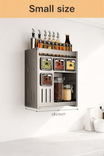 Image of Kitchen Spice Rack, Kitchen Organizer and Storage Rack, Spice Organization for Cabinets Punch-free Wall /Countertop Home Decor Multifunctional Double Layer 4 Grid Condiment Rack, Gray