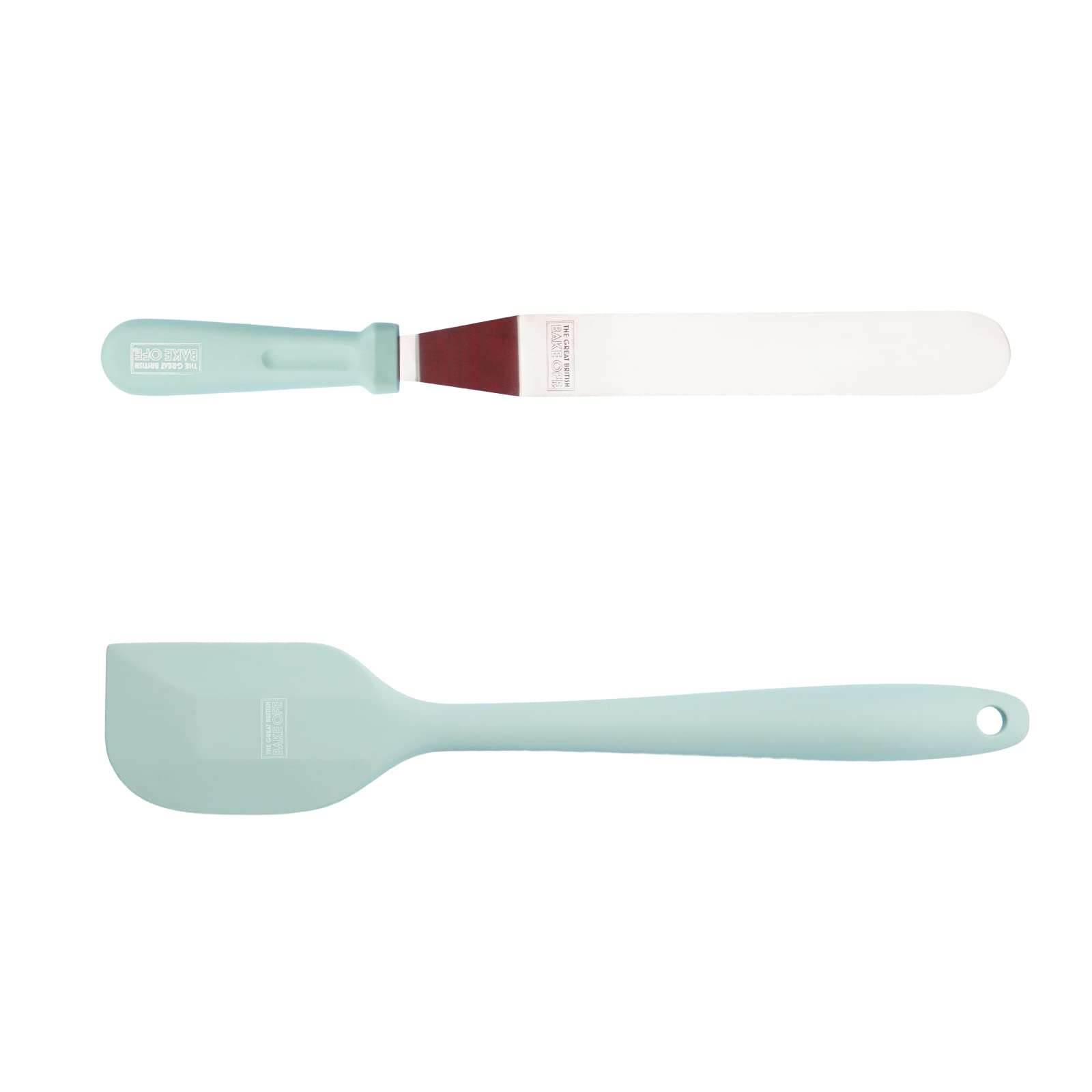 The Great British Bake Off Silicone Spatula & Pallette Knife Set, Kit for Icing and Cake Decorating, Offset Angle for Spreading Frosting, Official GBBO Logo, Soft Handles, Stainless Steel, Blue