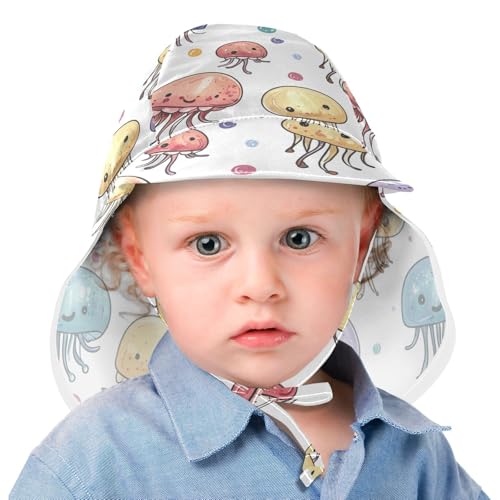 Kids Sunhat Boys Beach Unique Girls UPF 50+ Neck Flap Beach Essentials Colorful Cartoon Jellyfish2