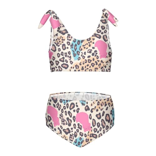 Leopard Print Girl 2 Piece Kids Bikini Set Quick-Dry Swimsuits Swimming Suits Adjustable Strap