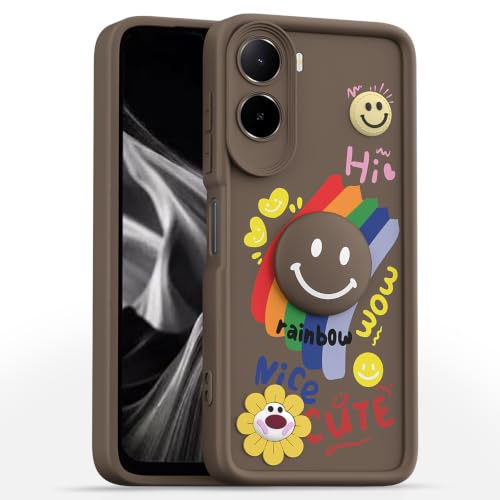 Image of Pikkme Back Cover for Mi Redmi A7 Pro /Poco C85x 5G / C81 | Soft Silicone| Cute Rainbow Smile & 3D Cartoon Flower Design | Shockproof Raised Camera Protection Bumper Case (Brown)