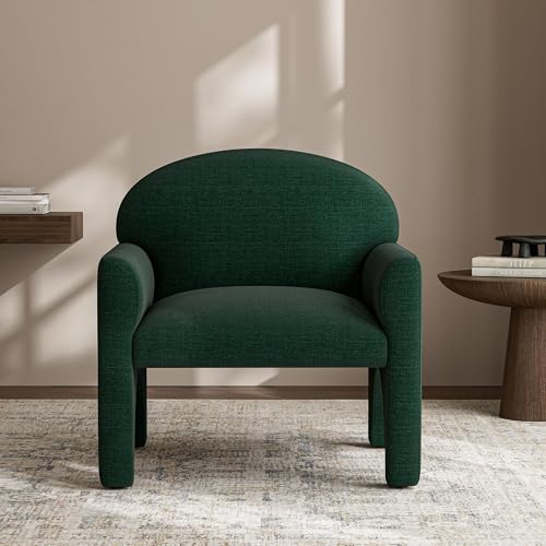 Image of BELLEZE Modern Accent Chair Set of 2, Comfortable Upholstered Arched Design Armchair with Rubber Wood Legs for Living Room Bedroom Office - Green