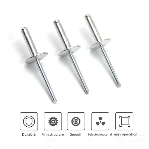 100 Stück Aluminium Blindnieten mit großem Flansch,Metallbefestigung Drucknieten, Große Kopfkuppelnieten mit Aluminiumkörper und Stahldorn Nieten für Weißblech,100er-Pack (4,8mmx20mm)