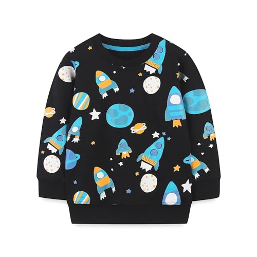 Irsutey Toddler Boys Cartoon Sweatshirts Crewneck Long Sleeve Pullover Cotton Cute Graphic Universe Sweatshirts Tops
