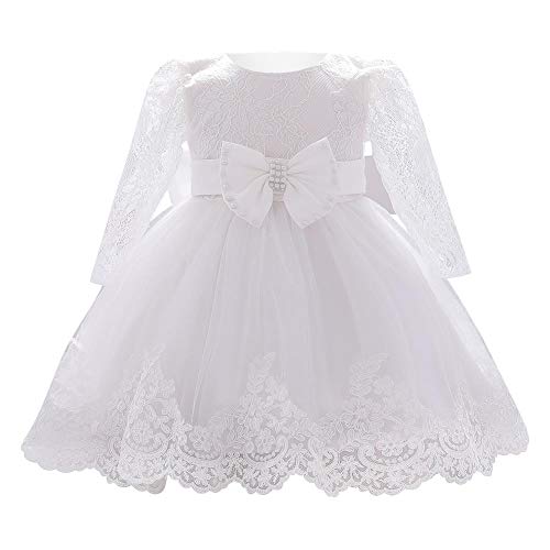 Odizli Abito da battesimo per bambina, a maniche lunghe, in pizzo, con ricamo, da principessa, per matrimonio,...