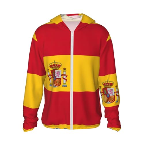 Pidgazdfgv Sudadera con capucha ligera con cremallera y diseño de bandera de España para pesca, protección solar, protección solar, protección solar, senderismo, natación, correr, Negro, XL-XXL