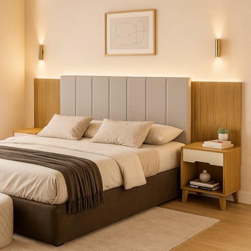 Cabeceira Cama Box Com Criado Elena Casal e Queen 1,40/1,60. (Nat...