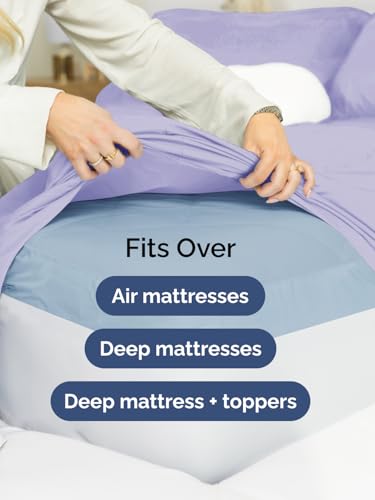 Image of Extra Deep Cal King Fitted Sheet - Single Fitted Sheet Only - Lavender | Easily Fits 18 inch to 24 inch Mattress, Soft, Wrinkle Free, Breathable & Comfy, Extra Deep Pockets Hotel Luxury Fitted Sheet