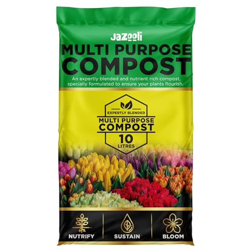 Jazooli 10L Multipurpose Compost Soil Bag - All Purpose Nutrient Rich Compost Mix for Potting, Seeds, Seedling, Outdoor Plant & Indoor Houseplant, Garden Growing - Eco-Friendly
