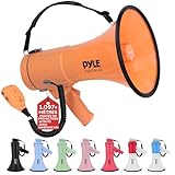 Pyle Mégaphone 50W Haut Parleur Portable avec Sirène Intégrée, Enregistrement, Bluetooth et AUX et Batterie Rechargeable, Mégaphone Porte Voix avec Micro et Bandoulière