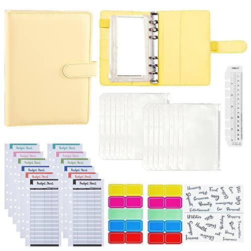 Sobres de dinero Kkaneri 30 unidades, A6, con sobres de dinero, hojas de gastos, etiquetas y regla (yellow)
