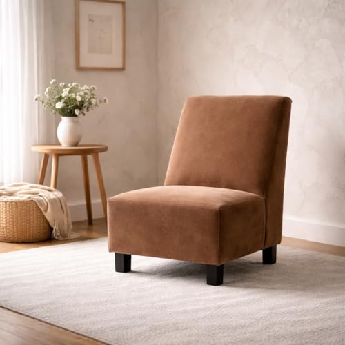 Image of KENDALWOOD Furniture Modern Armless Accent Chair for Living Room, Upholstered Lounge Chair, Comfortable Fabric Slipper Chair for Bedroom, Reading Corner & Small Spaces - Brown