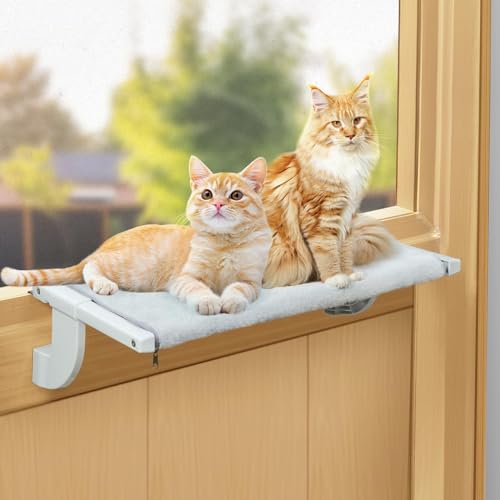 GUUSII HOME 猫ハンモック ねこベッド 掛け式猫ハンモック ねこハンモック 猫ベッド 窓際用 窓掛け式 ベッド 棚掛け ねこ はんもっく ねこソファ 猫窓パーチ 猫窓ハンモック 屋内用 頑丈 調節可能 耐久性 安定 猫用ベッド 省スペース 洗濯可能 大型猫 適用 (グレー, L(長さ68cm）)