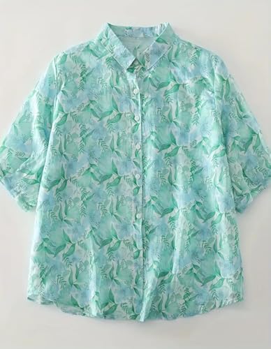 Image of Gufrina Women's Casual Button-Down Shirt with Multicolor Floral Print & Half Sleeves, Collar Neck