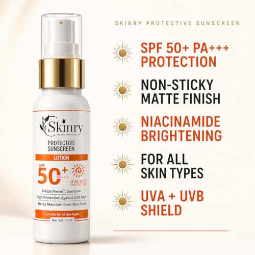 Image of Protective Sunscreen Lotion SPF 50+ PA+++ | Non-Sticky Matte Brightening Formula | UVA UVB Protection | Suitable for All Skin Types | Daily Use Moisturizing Sunscreen | 50ml