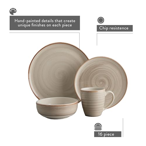 Corona 16-piece Rustic Aestethic Hand-Painted Versatile Ceramic Dinnerware Sets | Plates, Bowls and Mugs | Service For 4 | Gray Caoba