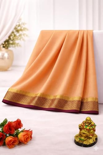 Image of Anushka Fashions Semi Mysore Crepe Silk Saree with 2D Pattern, Contrast Border, Rich Pallu & Blouse Piece Included, Lightweight Ethnic Wear for Festive, Party & Traditional Occasions
