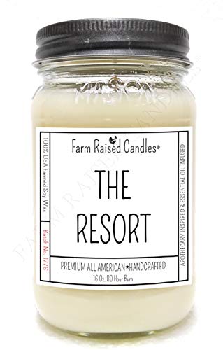 All American Handmade Mason Jar Candle. 16 Ounces Over 80 Hour Burn. 100% Natural Soy Wax Candle. (The Resort)