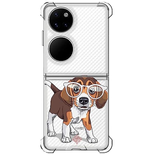 Movilshop Funda Antigolpes para Huawei P50 Pocket Animales [ Cachorro Beagle con Gafas ] Esquina Reforzada Silicona 1.5mm de Grosor Flexible Transparente Bumper Gel TPU
