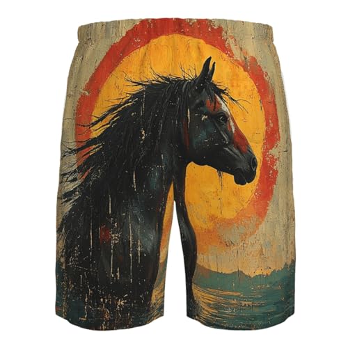 Men Swim Trunks Beach Shorts Swimwear Summer Bathing Suits - Horse Native American Retro Art4