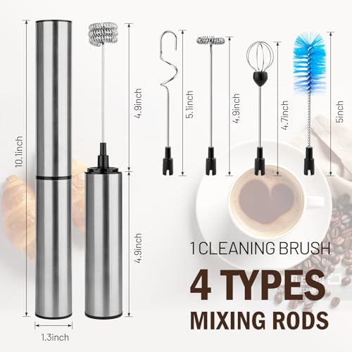 Image of Milk Frother Wand for Coffee,Foamer,Latte,Cappuccino,Chocolate,Egg(Silvery) | Rechargeable Electric Handheld Frother Whisk with 5 Heads 2 Speeds