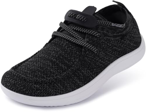 WHITIN Shoes for Kids Wide Toe Box Barefoot Minimalist Zero Drop Loafers for Boys Girls Size 13 Fashion Boat Sneakers Walking Running Elastic No Tie Black White 31