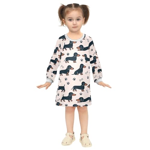 JUNZAN Dachshund Paws Pink Girl Princess Dresses Soft Toddler Baby Party Clothes Outfit 2T4
