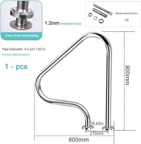 Barandal para piscina de acero inoxidable 80 cm plateado miniatura 2