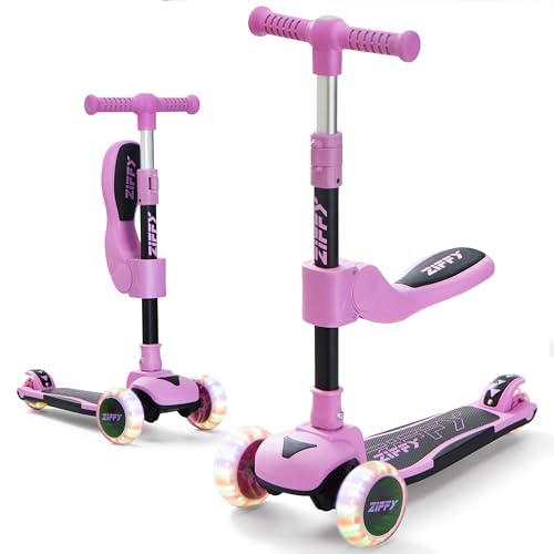 JOVA ZIFFY LED Light-up 3 Wheel Scooter 2-in-1 Scooter for Kids Anti-Slip Surface Adjustable Height Handlebars and Foldable Seat Toys for Kids Ages 3-12 Purple (Up to 110 Lbs)