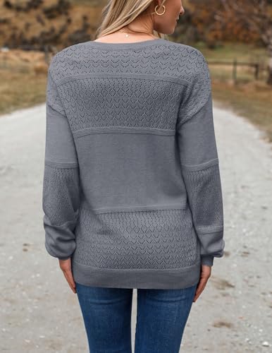 Image of Zeagoo Womens 2026 Fall Sweaters Casual Long Sleeve Ribbed Knit Pullover V Neck Lightweight Crochet Pullover Sweater Top