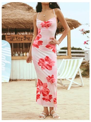 Image of GORGLITTER Women's Floral Open Back Bodycon Maxi Dresses Bow Tie Wedding Guest Birthday Going Out Party Long Dress