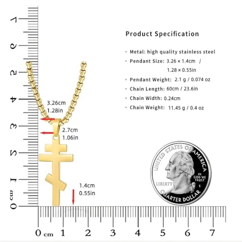 Orthodox stainless steel cross necklace for men and women, simple and retro silver glossy titanium steel cross pendant (Silver-1.2 in)2