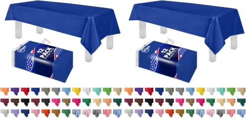 Image of Grandipity 24 Pack Premium Disposable Plastic Tablecloth 54 Inch. x 108 Inch. Decorative Rectangle Table Cover - Blue