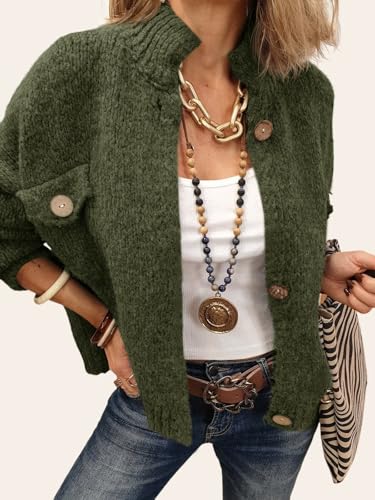 Image of Saodimallsu Womens Cropped Cardigan Sweaters Button Up Chunky Knit Long Sleeve Collared Open Front Loose Jackets