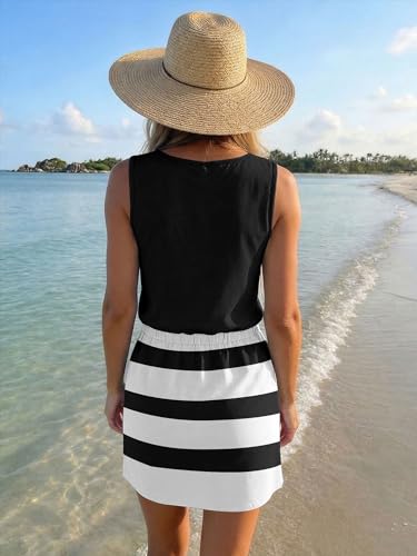 Image of SAUKOLE Womens Sleeveless T Shirt Dresses Casual Cute Floral Print Short Dress Summer Fashion Front Pockets
