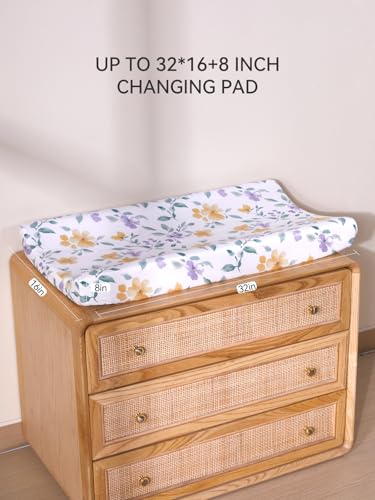 Image of Changing Pad Cover Set in Soft Jersey Material - Fits 32 inch /34''x16 Contoured Pad for Babies, Flower Whispers