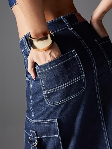 Image of Miss Chase Women's Regular High Rise Above Knee Stretchable Denim Skirt