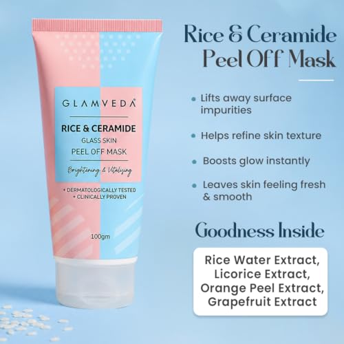 Image of Glamveda Korean Rice & Ceramide 3 Step Face Wash, Face Scrub & Peel Off Mask For Women & Men| Reduces Signs of Ageing & Skin Brightening | For Dry to Combination Skin Type