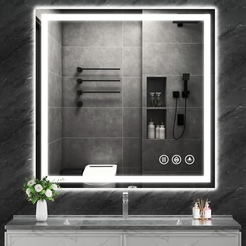 Image of Koonmi 40 inchx40 inch LED Bathroom Mirror with Anti-Fog | 90CRI Shatterproof Vanity Mirror with Backlit + Front Lit, Easy Install for Modern Bathroom and Hotel (IP65)