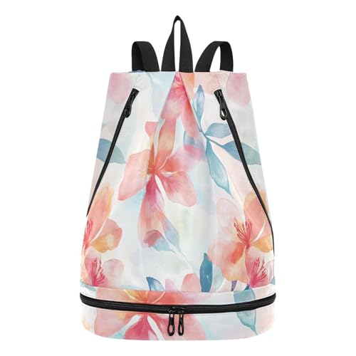 Yoogain Watercolor Art Flowers Red Drawstring borsa atletica yoga zaino palestra borsa con Wet Dry scomparti, Acquerello Arte Fiori Rosso, 1 size