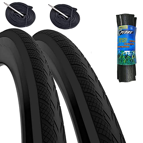 2 Deestone Reifen 700 x 25 C (25-622) + schwarze Reifen für Rennrad On Off...